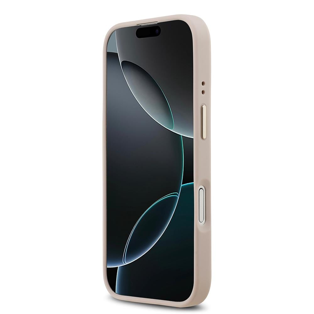 Apple iPhone 17 Kılıf Guess Orjinal Lisanslı M-safe Şarj Özellikli Gold Metal Kamera Çerçeveli PU Deri 4G Desenli Yazı Logolu Kapak