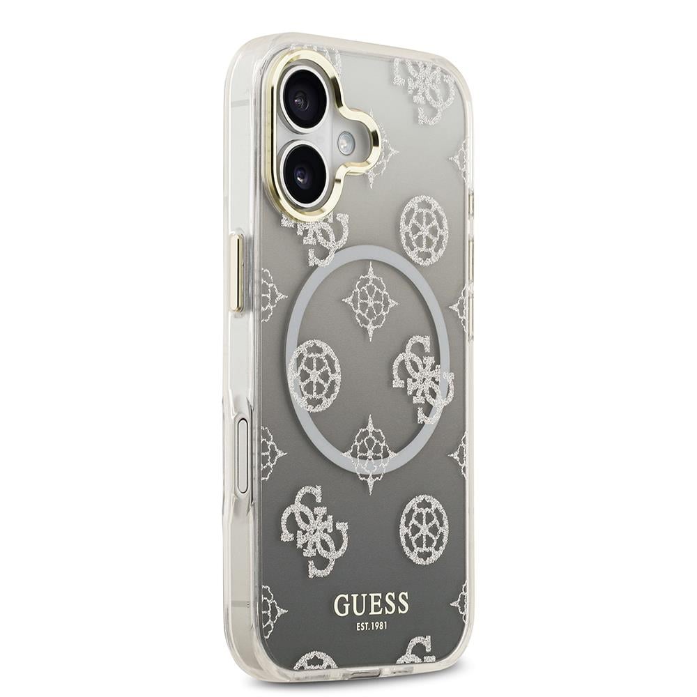Apple iPhone 17 Kılıf Guess Orjinal Lisanslı M-safe Şarj Özellikli Simli Peony Desenli Silikon Kapak