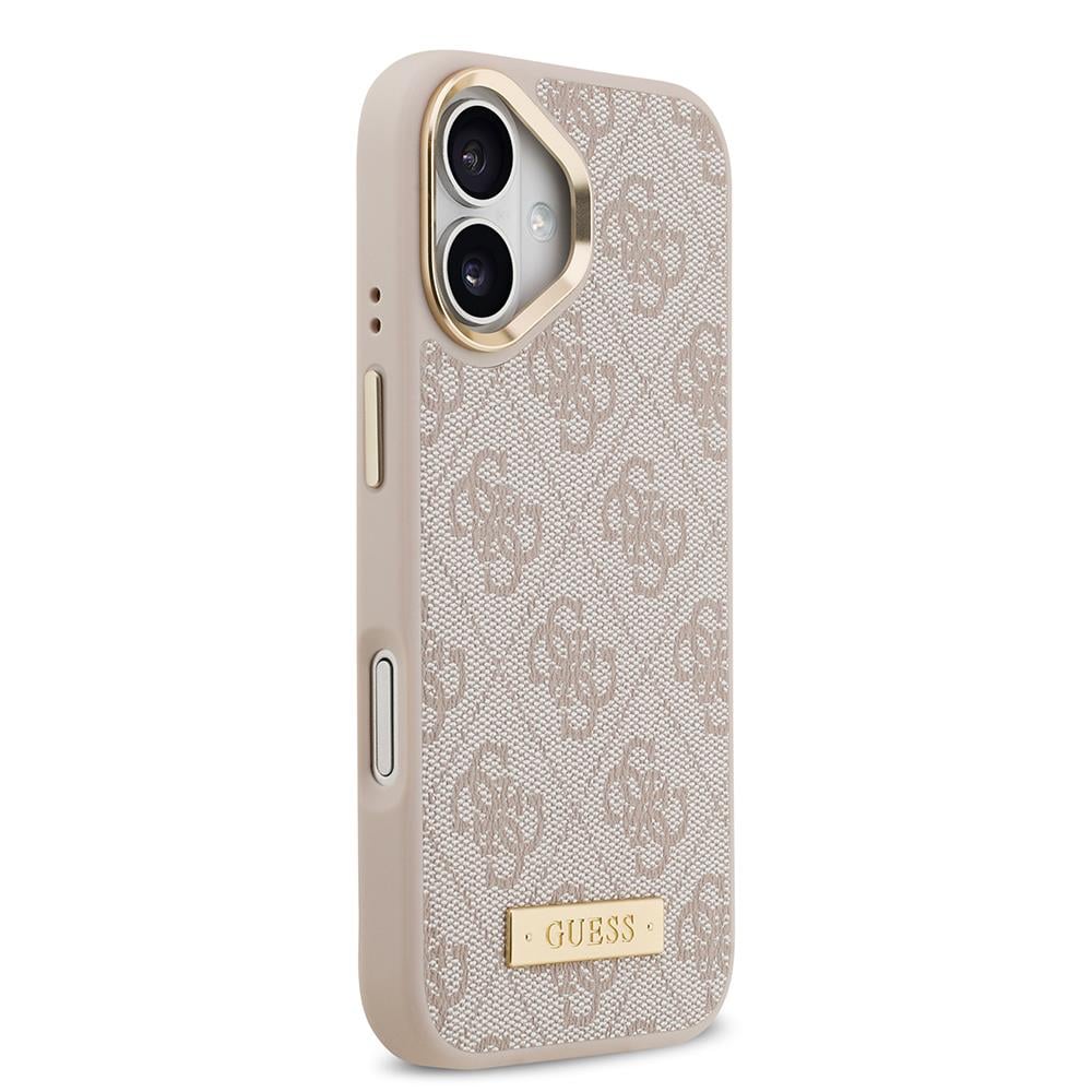 Apple iPhone 17 Kılıf Guess Orjinal Lisanslı M-safe Şarj Özellikli 4G Desenli PU Metal Plaka Klasik Logolu Kapak
