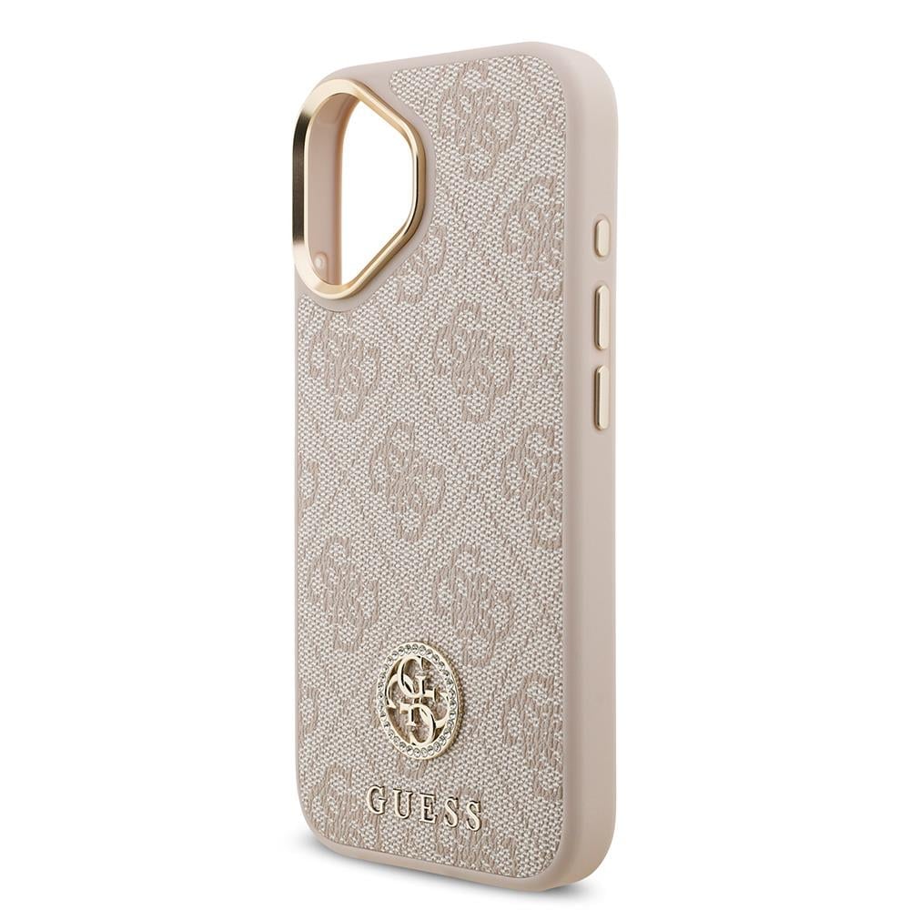 Apple iPhone 17 Kılıf Guess Orjinal Lisanslı M-safe Şarj Özellikli Gold Metal Kamera Çerçeveli Taşlı 4G Logolu Kapak