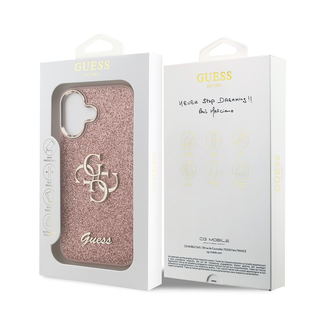 Apple iPhone 17 Kılıf Guess Orjinal Lisanslı 4G Büyük Metal Kamera Çerçeveli ve Logolu Glitter Kapak