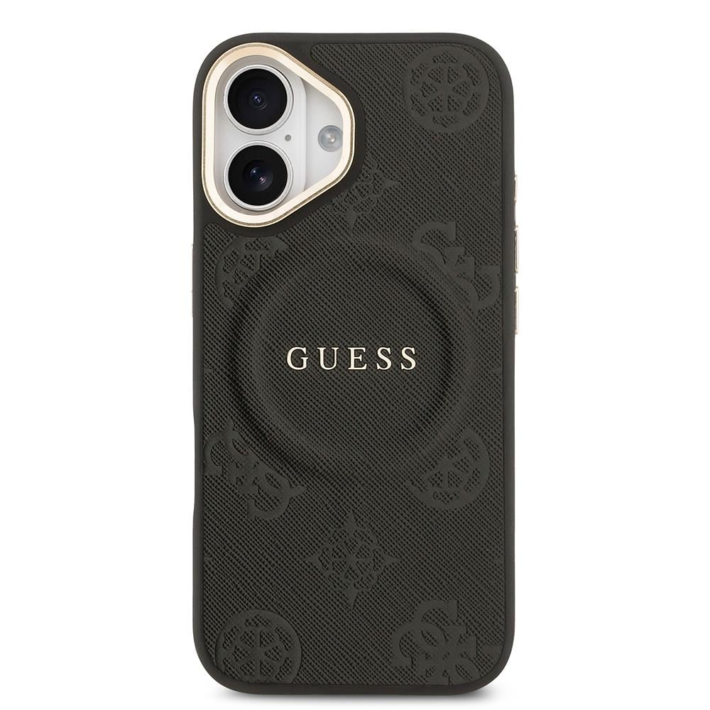 Apple iPhone 17 Kılıf Guess Orjinal Lisanslı M-safe Şarj Özellikli Sıcak Baskılı Yazı Logolu PU Deri Peony Kapak