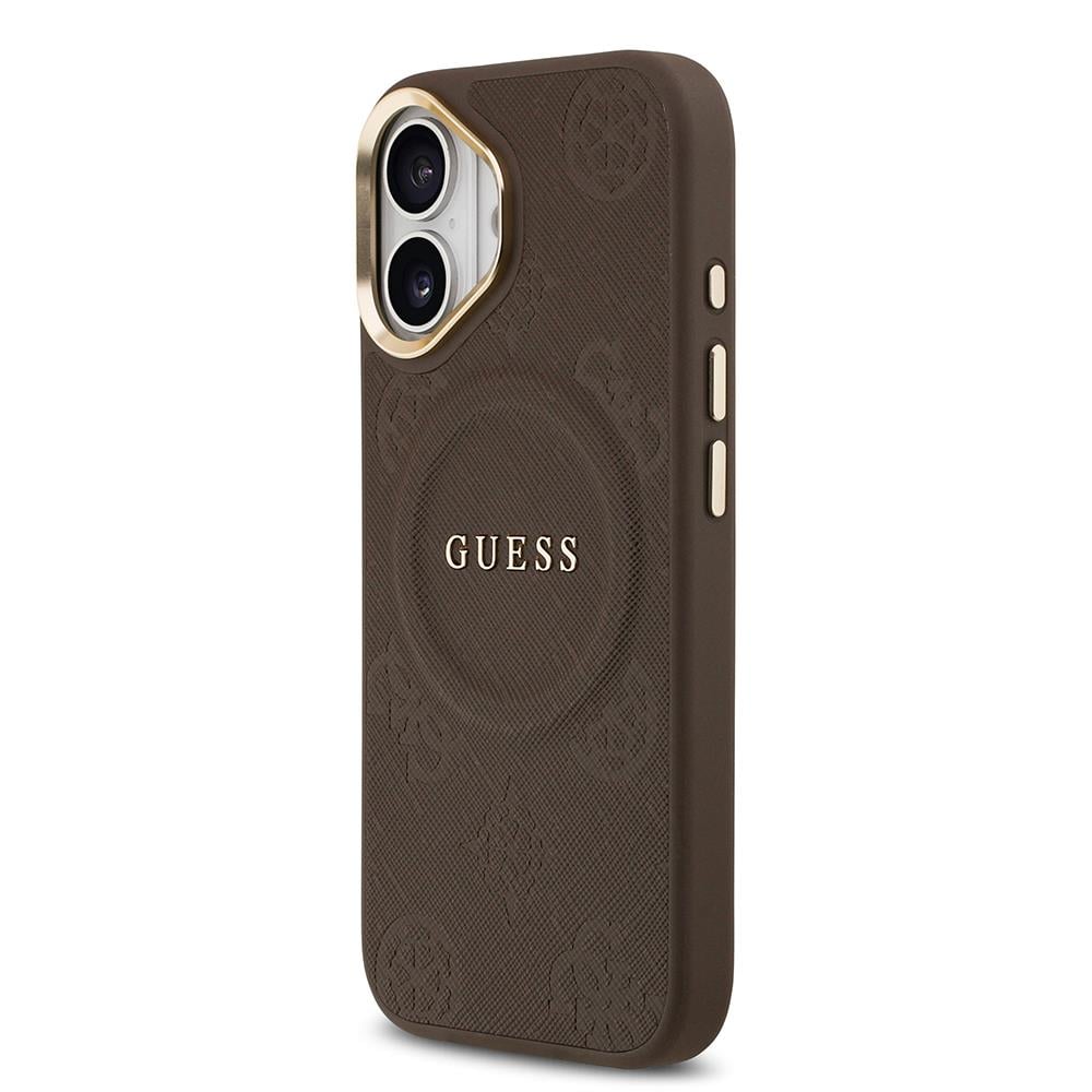 Apple iPhone 17 Kılıf Guess Orjinal Lisanslı M-safe Şarj Özellikli Sıcak Baskılı Yazı Logolu PU Deri Peony Kapak