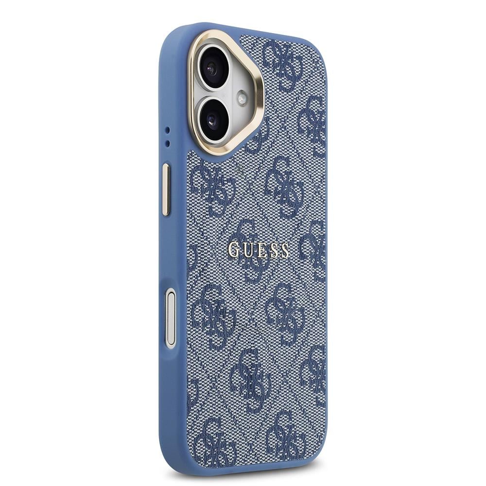 Apple iPhone 17 Kılıf Guess Orjinal Lisanslı M-safe Şarj Özellikli Gold Metal Kamera Çerçeveli PU Deri 4G Desenli Yazı Logolu Kapak