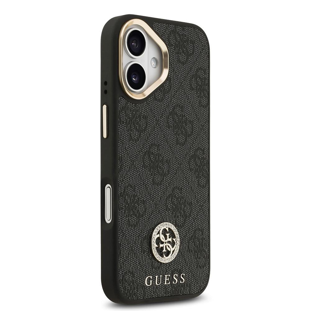 Apple iPhone 17 Kılıf Guess Orjinal Lisanslı M-safe Şarj Özellikli Gold Metal Kamera Çerçeveli Taşlı 4G Logolu Kapak
