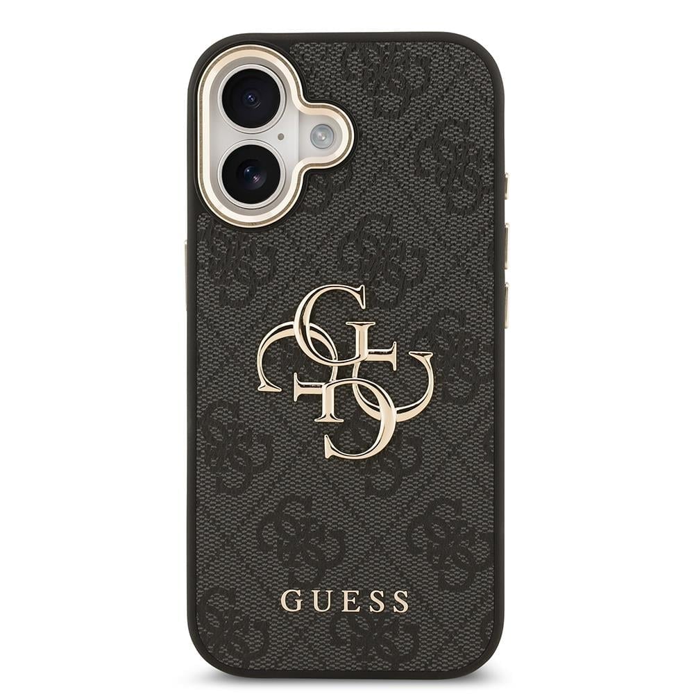 Apple iPhone 17 Kılıf Guess Orjinal Lisanslı Gold Metal Kamera Çerçeveli 4G Desenli Metal Büyük 4G ve Yazı Logolu Kapak
