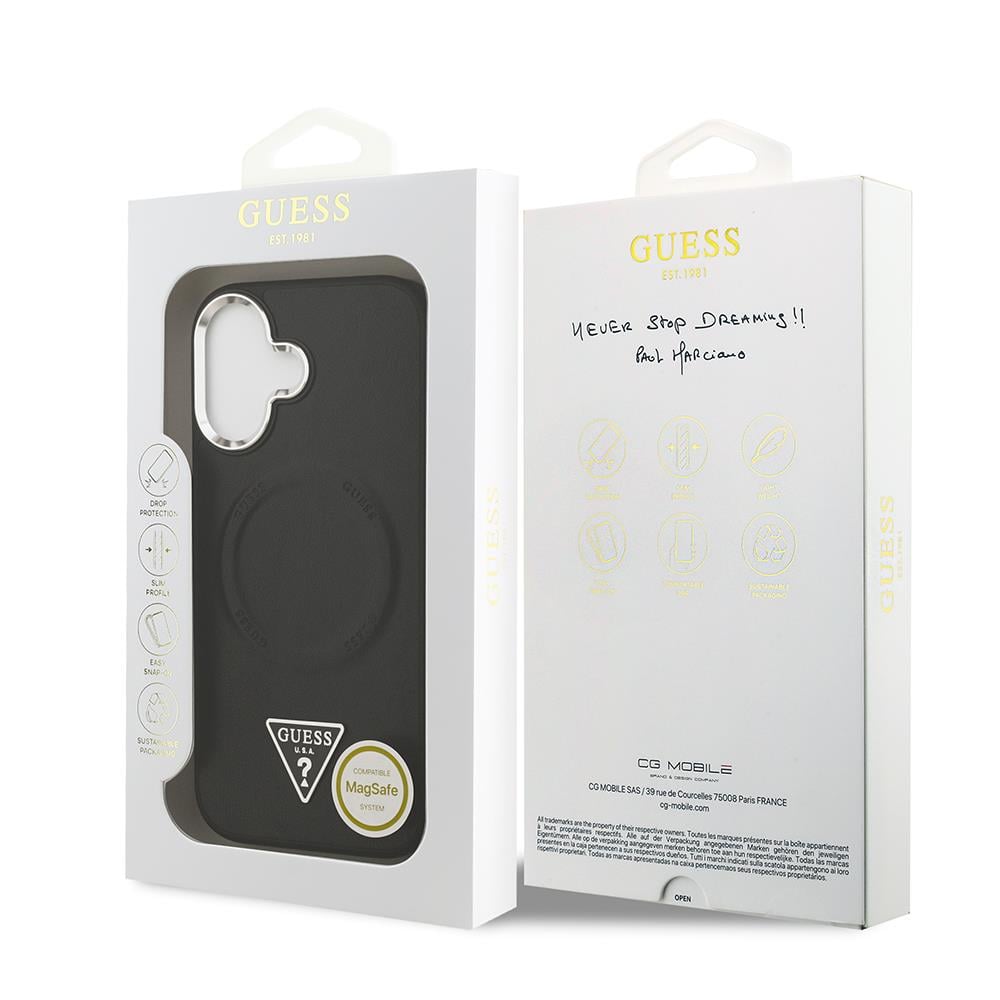 Apple iPhone 17 Kılıf Guess Orjinal Lisanslı M-safe Şarj Özellikli PU Deri Metal Kamera Çerçeveli Üçgen Logolu Kapak