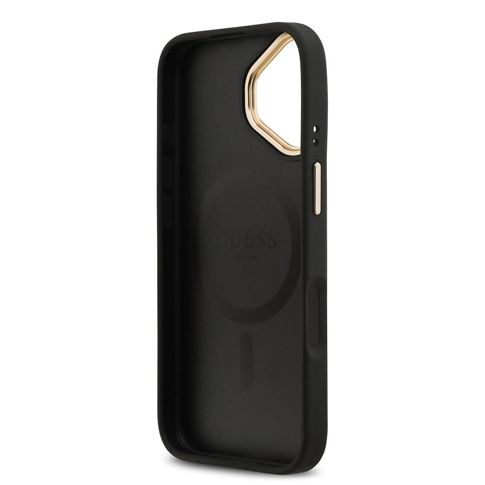 Apple iPhone 17 Kılıf Guess Orjinal Lisanslı M-safe Şarj Özellikli Sıcak Baskılı Yazı Logolu PU Deri Peony Kapak