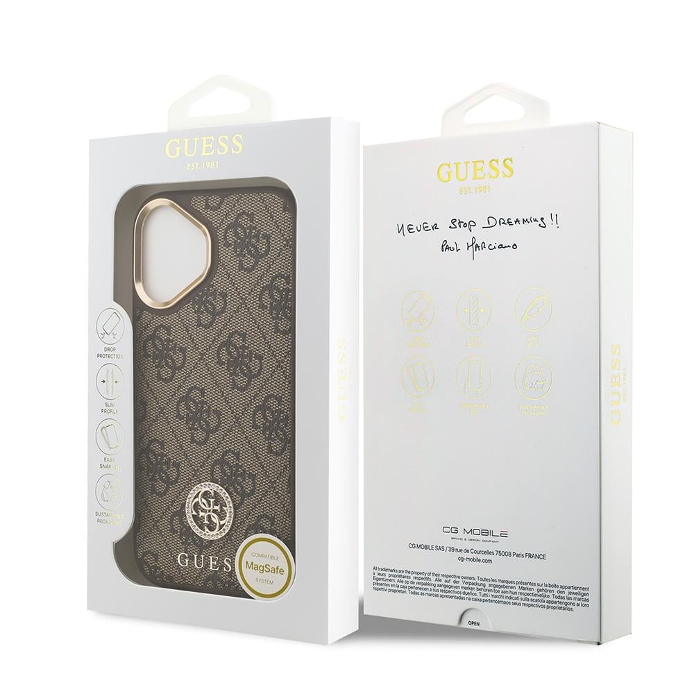 Apple iPhone 17 Kılıf Guess Orjinal Lisanslı M-safe Şarj Özellikli Gold Metal Kamera Çerçeveli Taşlı 4G Logolu Kapak