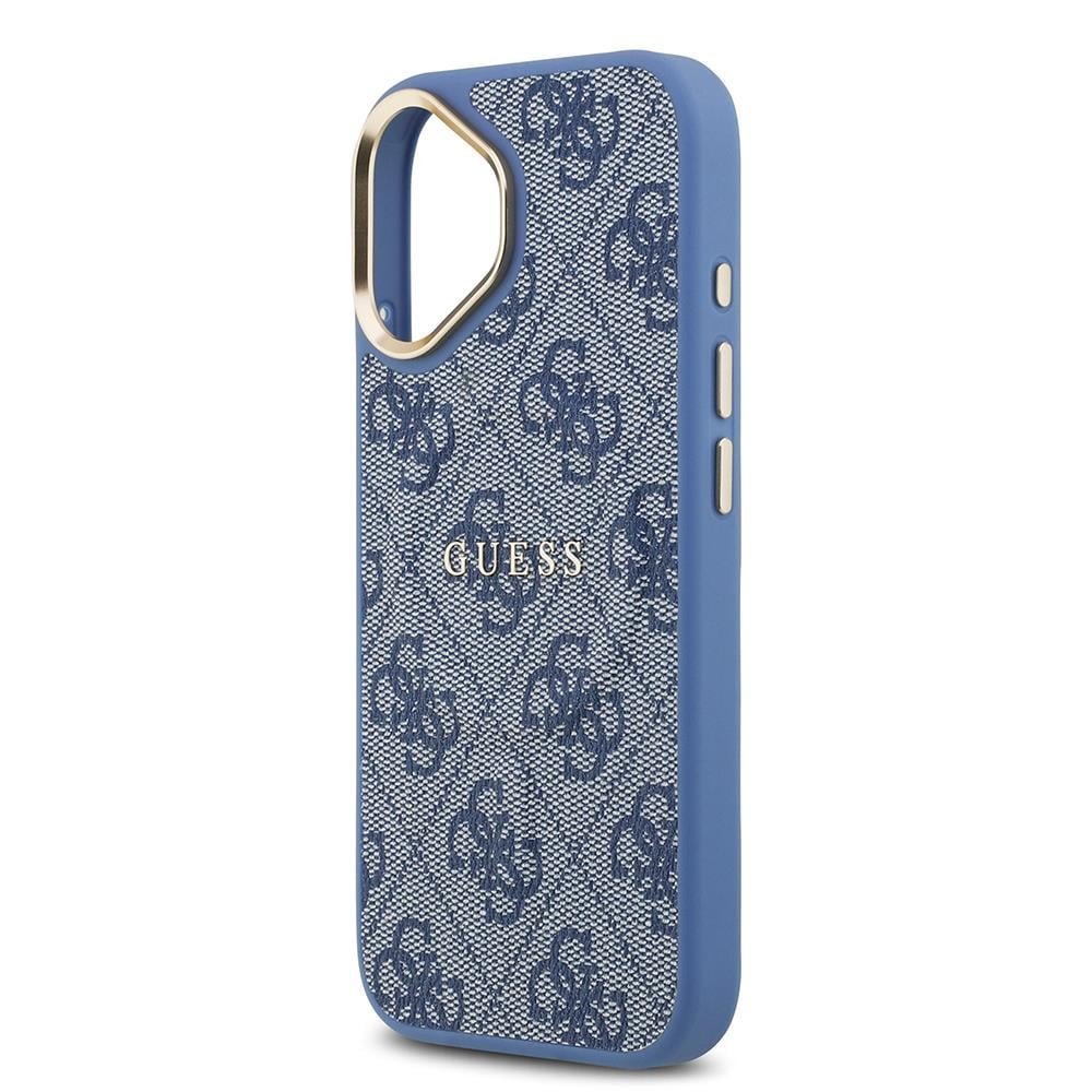 Apple iPhone 17 Kılıf Guess Orjinal Lisanslı M-safe Şarj Özellikli Gold Metal Kamera Çerçeveli PU Deri 4G Desenli Yazı Logolu Kapak