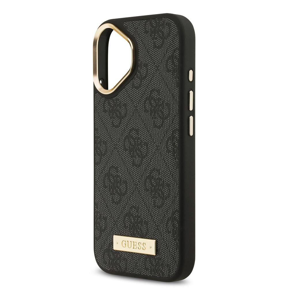 Apple iPhone 17 Kılıf Guess Orjinal Lisanslı M-safe Şarj Özellikli 4G Desenli PU Metal Plaka Klasik Logolu Kapak