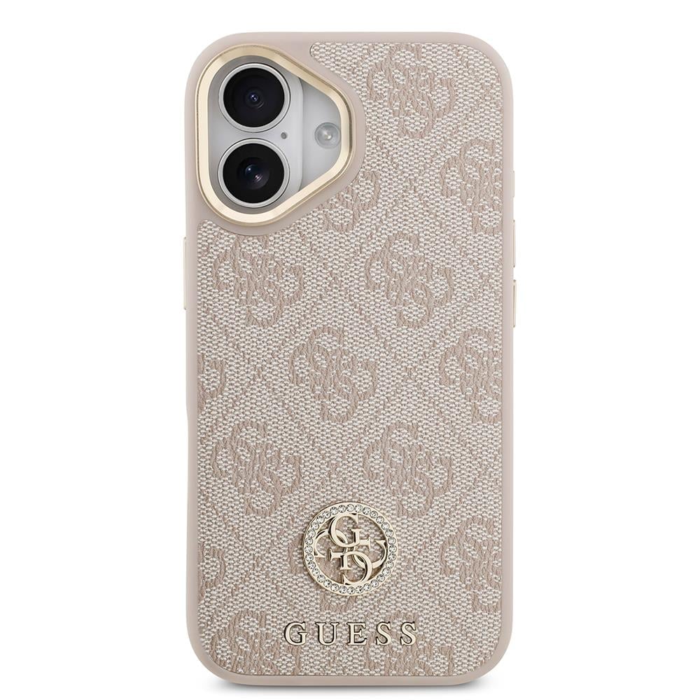 Apple iPhone 17 Kılıf Guess Orjinal Lisanslı M-safe Şarj Özellikli Gold Metal Kamera Çerçeveli Taşlı 4G Logolu Kapak