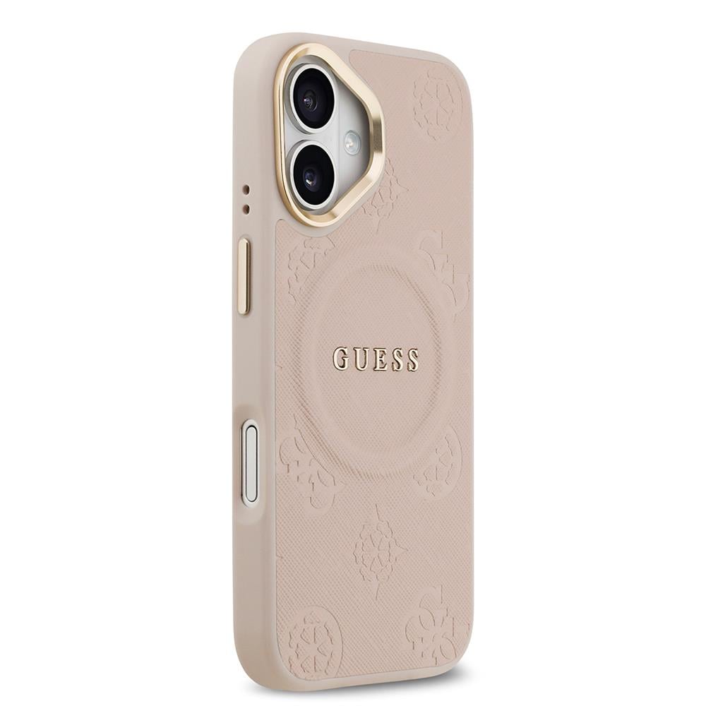 Apple iPhone 17 Kılıf Guess Orjinal Lisanslı M-safe Şarj Özellikli Sıcak Baskılı Yazı Logolu PU Deri Peony Kapak