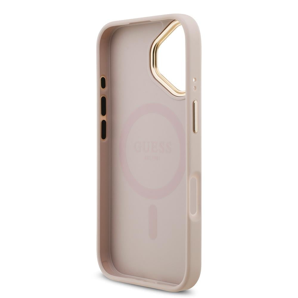 Apple iPhone 17 Kılıf Guess Orjinal Lisanslı M-safe Şarj Özellikli Gold Metal Kamera Çerçeveli Taşlı 4G Logolu Kapak