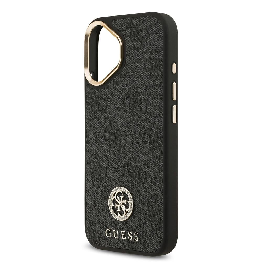 Apple iPhone 17 Kılıf Guess Orjinal Lisanslı M-safe Şarj Özellikli Gold Metal Kamera Çerçeveli Taşlı 4G Logolu Kapak