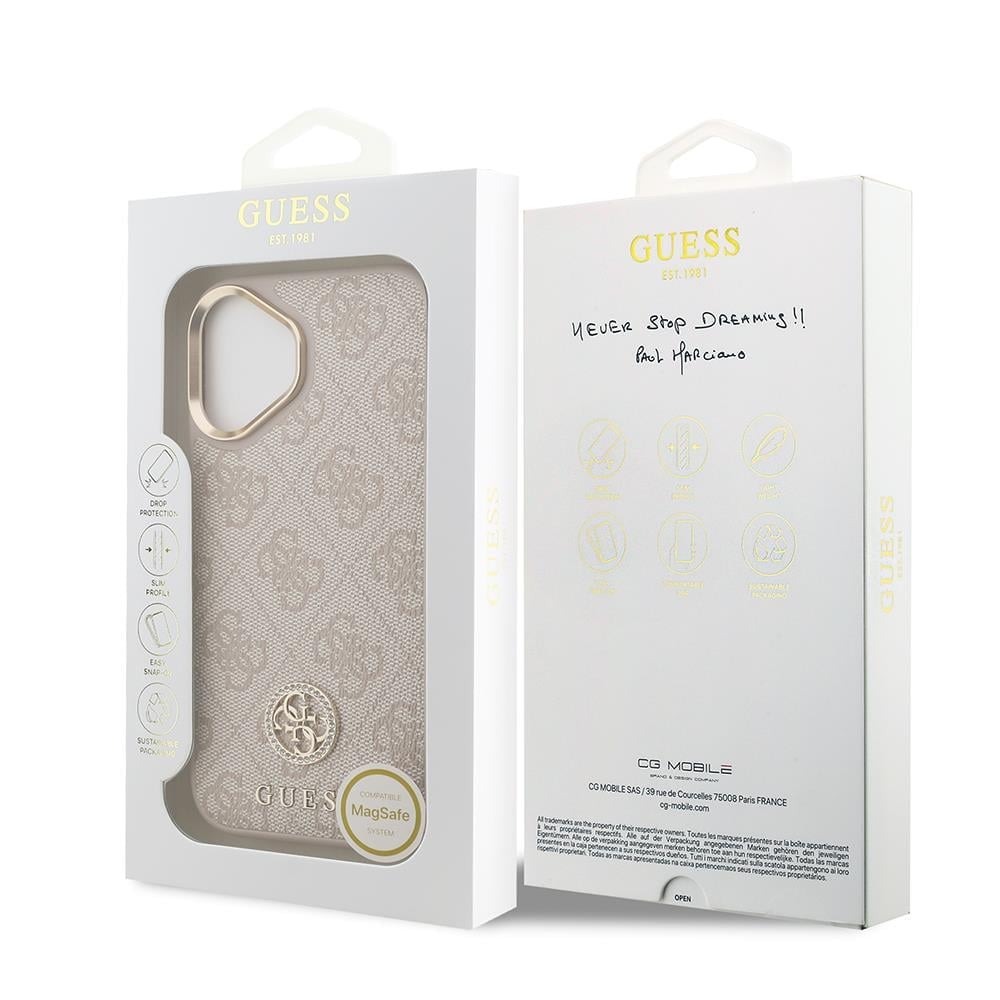 Apple iPhone 17 Kılıf Guess Orjinal Lisanslı M-safe Şarj Özellikli Gold Metal Kamera Çerçeveli Taşlı 4G Logolu Kapak