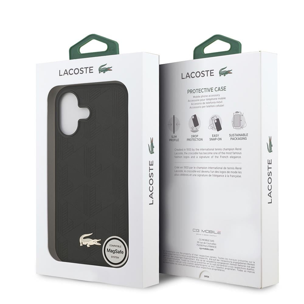 Apple iPhone 17 Kılıf Lacoste Orjinal Lisanslı M-safe Şarj Özellikli PU Deri Tasarımlı Karışık Monogram Desenli Kapak