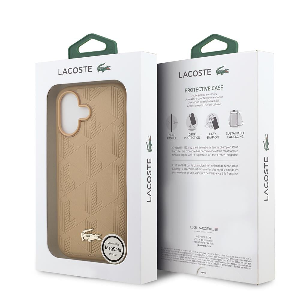Apple iPhone 17 Kılıf Lacoste Orjinal Lisanslı M-safe Şarj Özellikli PU Deri Tasarımlı Karışık Monogram Desenli Kapak