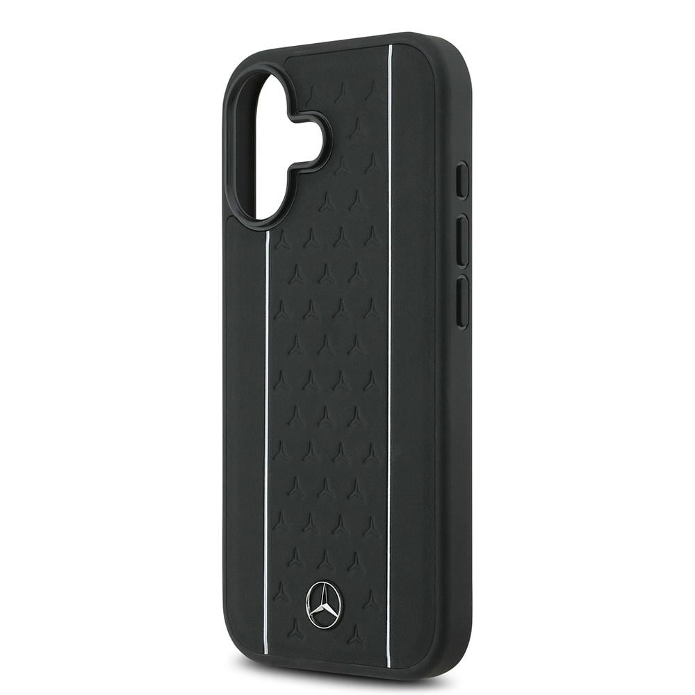 Apple iPhone 17 Kılıf Mercedes Benz Orjinal Lisanslı M-safe Şarj Özellikli Şeritli Yıldız Desenli Metal Logolu Deri Kapak