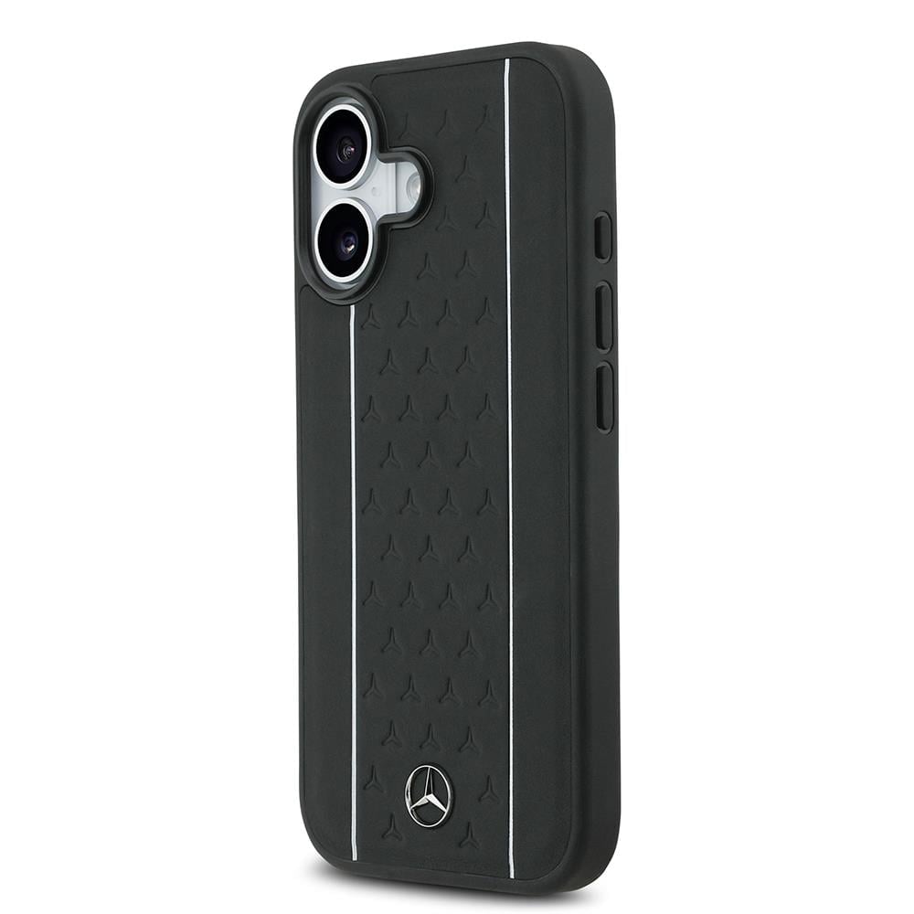 Apple iPhone 17 Kılıf Mercedes Benz Orjinal Lisanslı M-safe Şarj Özellikli Şeritli Yıldız Desenli Metal Logolu Deri Kapak