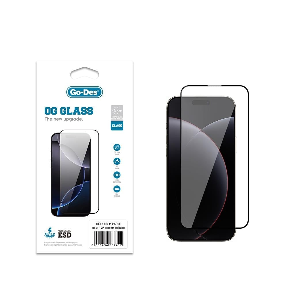 Apple iPhone 17 Pro Go Des OG Glass Antistatik Temperli Cam Ekran Koruyucu