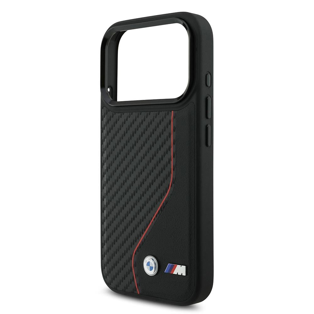 Apple iPhone 17 Pro Kılıf BMW Orjinal Lisanslı M-safe Şarj Özellikli Metal BMW ve M Logolu PU Karbon Tasarımlı Kapak