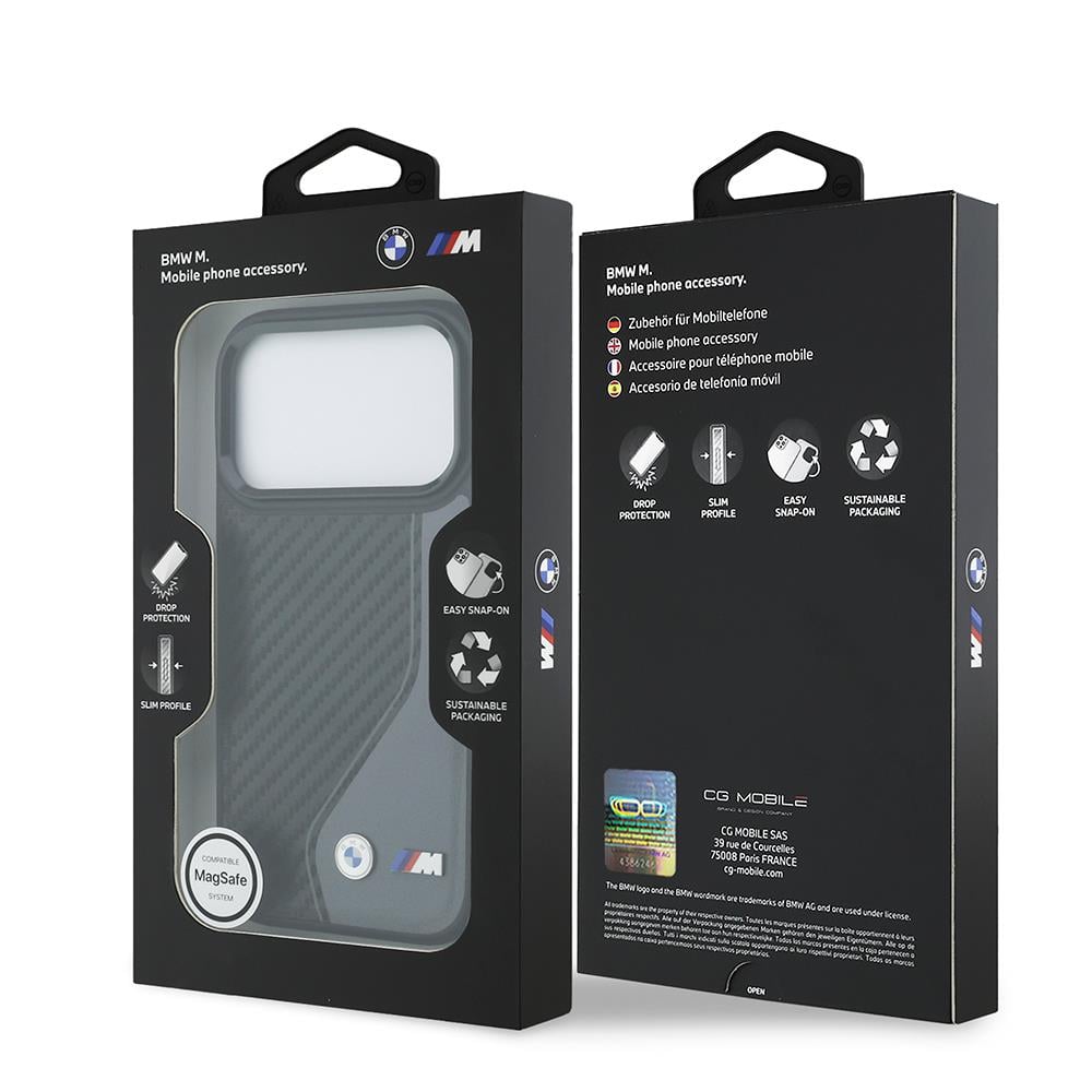 Apple iPhone 17 Pro Kılıf BMW Orjinal Lisanslı M-safe Şarj Özellikli Metal BMW ve M Logolu PU Karbon Tasarımlı Kapak