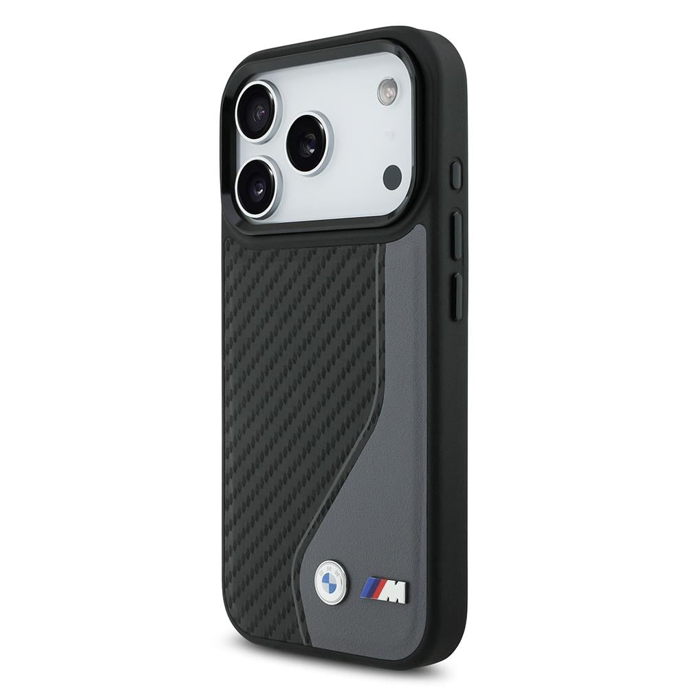 Apple iPhone 17 Pro Kılıf BMW Orjinal Lisanslı M-safe Şarj Özellikli Metal BMW ve M Logolu PU Karbon Tasarımlı Kapak
