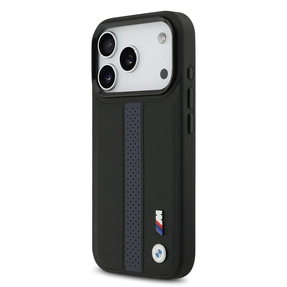 Apple iPhone 17 Pro Kılıf BMW Orjinal Lisanslı M-safe Şarj Özellikli Deri Arka Yüzey Metal Logolu Delikli Şerit Tasarımlı Kapak