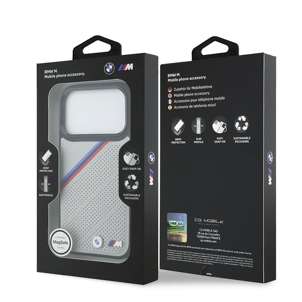 Apple iPhone 17 Pro Kılıf BMW Orjinal Lisanslı M-safe Şarj Özellikli M Logolu Üç Şeritli Delikli Deri Kapak