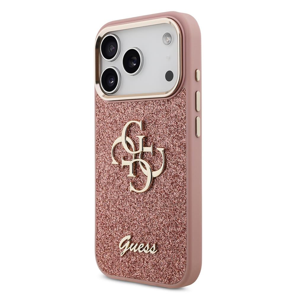Apple iPhone 17 Pro Kılıf Guess Orjinal Lisanslı 4G Büyük Metal Kamera Çerçeveli ve Logolu Glitter Kapak