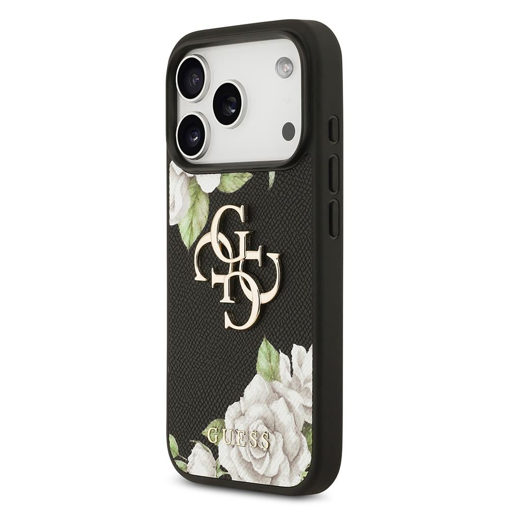 Apple iPhone 17 Pro Kılıf Guess Orjinal Lisanslı Gül Baskılı Büyük Metal Logo Dizaynlı Kapak