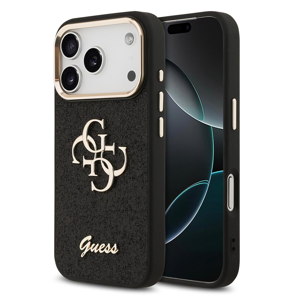 Apple iPhone 17 Pro Kılıf Guess Orjinal Lisanslı 4G Büyük Metal Kamera Çerçeveli ve Logolu Glitter Kapak