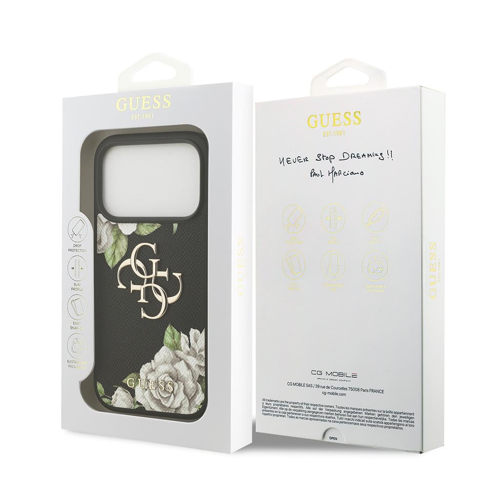 Apple iPhone 17 Pro Kılıf Guess Orjinal Lisanslı Gül Baskılı Büyük Metal Logo Dizaynlı Kapak