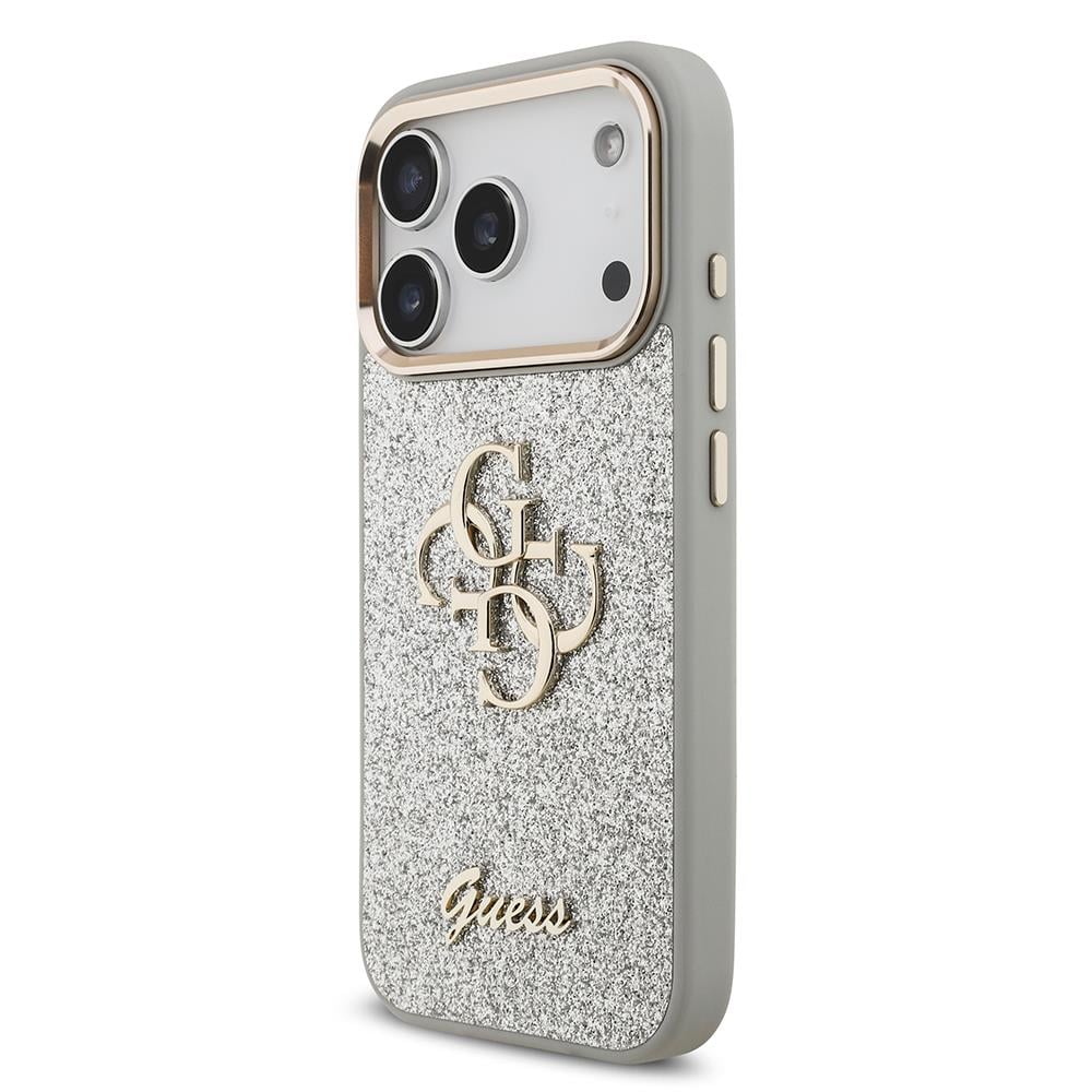 Apple iPhone 17 Pro Kılıf Guess Orjinal Lisanslı 4G Büyük Metal Kamera Çerçeveli ve Logolu Glitter Kapak