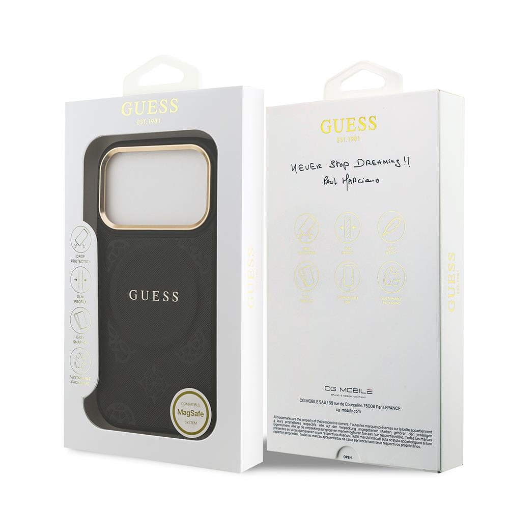Apple iPhone 17 Pro Kılıf Guess Orjinal Lisanslı M-safe Şarj Özellikli Sıcak Baskılı Yazı Logolu PU Deri Peony Kapak