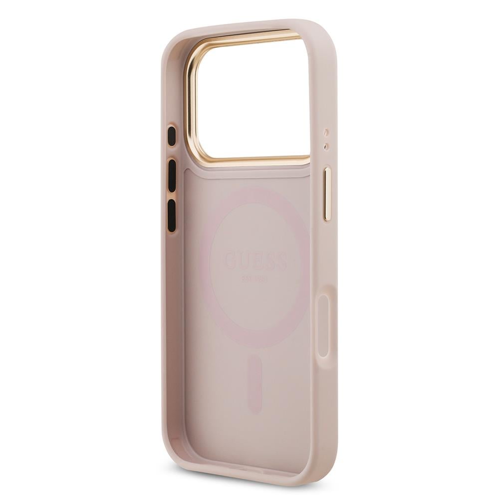Apple iPhone 17 Pro Kılıf Guess Orjinal Lisanslı M-safe Şarj Özellikli Gold Metal Kamera Çerçeveli Taşlı 4G Logolu Kapak