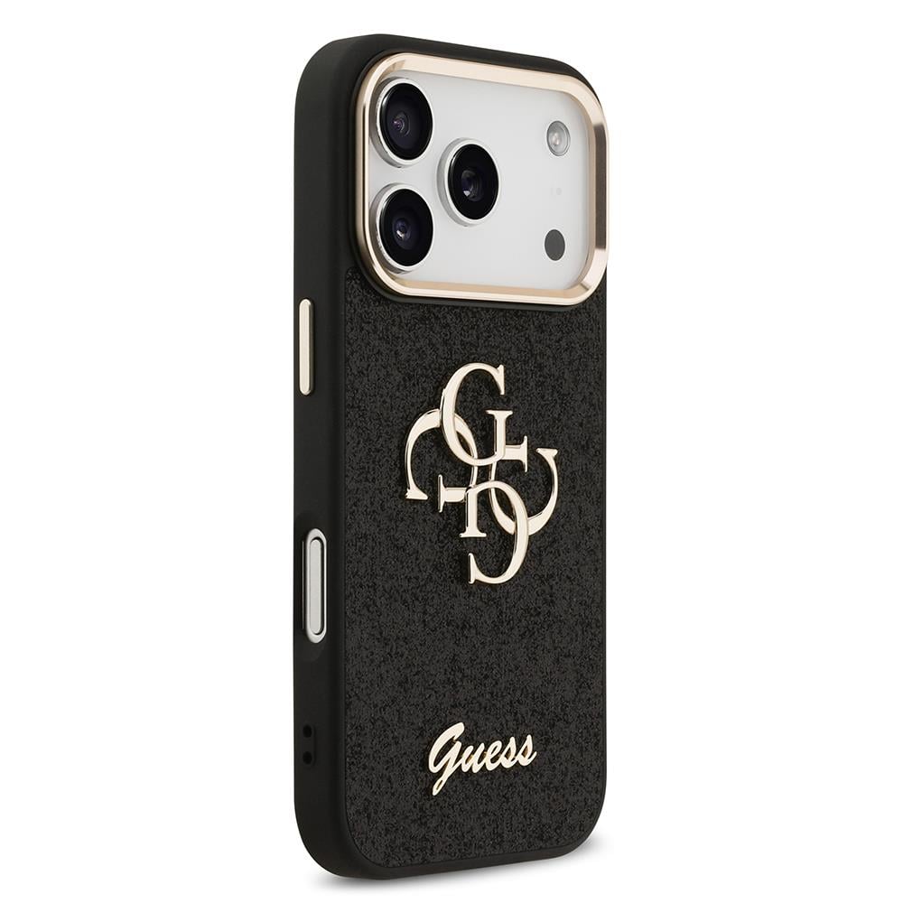 Apple iPhone 17 Pro Kılıf Guess Orjinal Lisanslı 4G Büyük Metal Kamera Çerçeveli ve Logolu Glitter Kapak