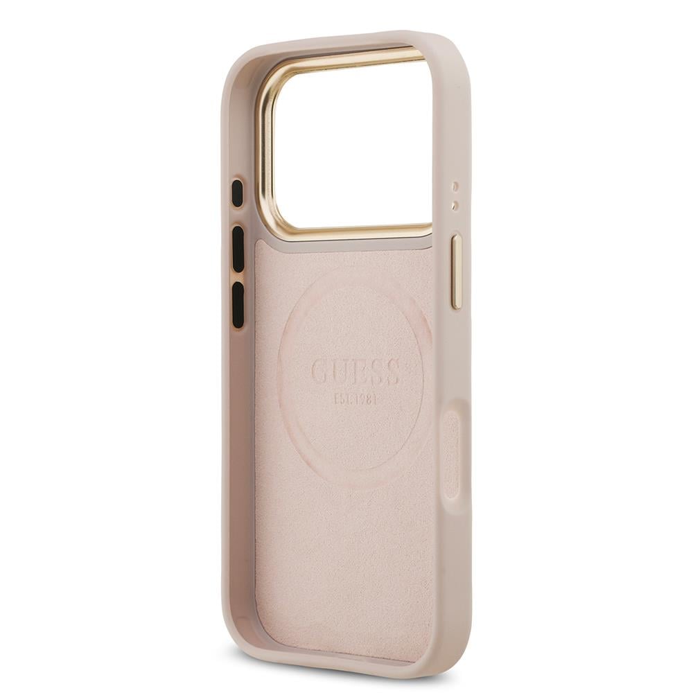 Apple iPhone 17 Pro Kılıf Guess Orjinal Lisanslı M-safe Şarj Özellikli 4G Desenli PU Metal Plaka Klasik Logolu Kapak