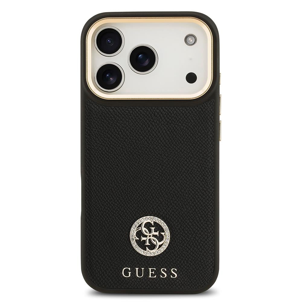 Apple iPhone 17 Pro Kılıf Guess Orjinal Lisanslı M-safe Şarj Özellikli Grained Yazı ve Taşlı 4G Logolu Kapak
