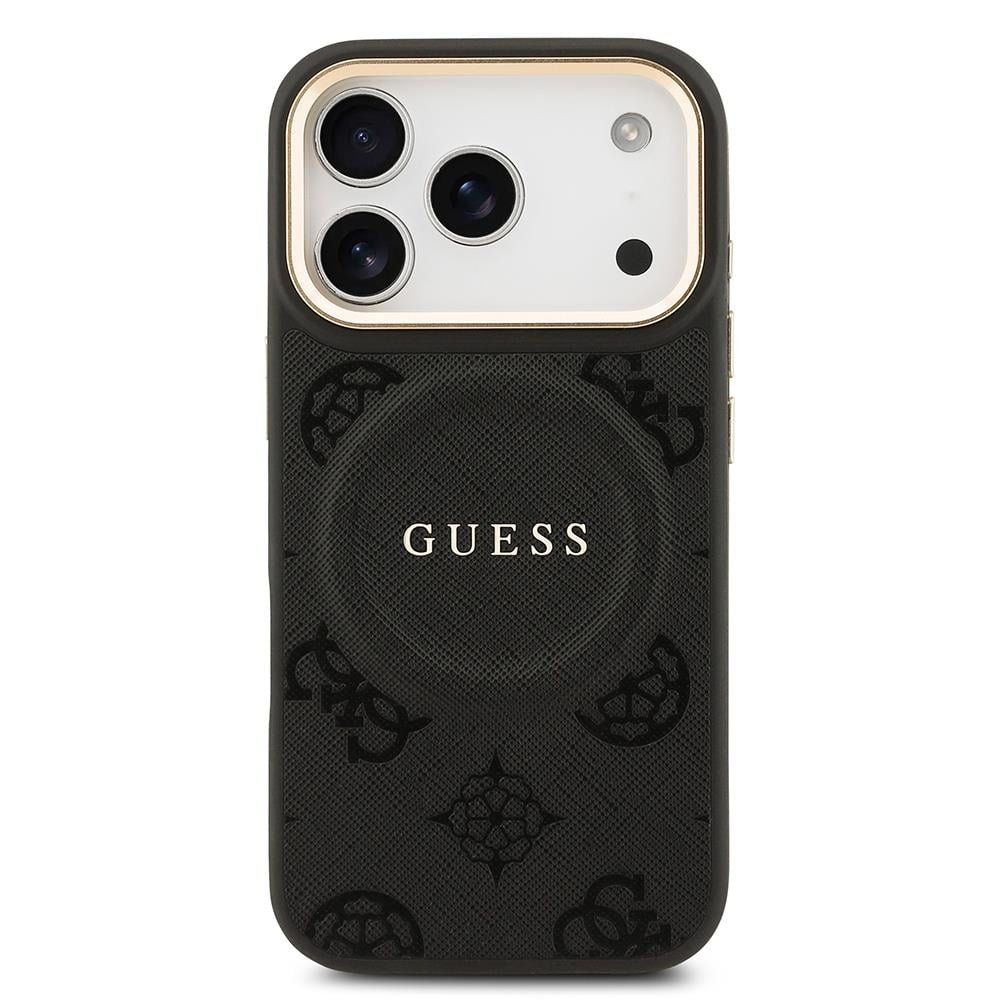 Apple iPhone 17 Pro Kılıf Guess Orjinal Lisanslı M-safe Şarj Özellikli Sıcak Baskılı Yazı Logolu PU Deri Peony Kapak