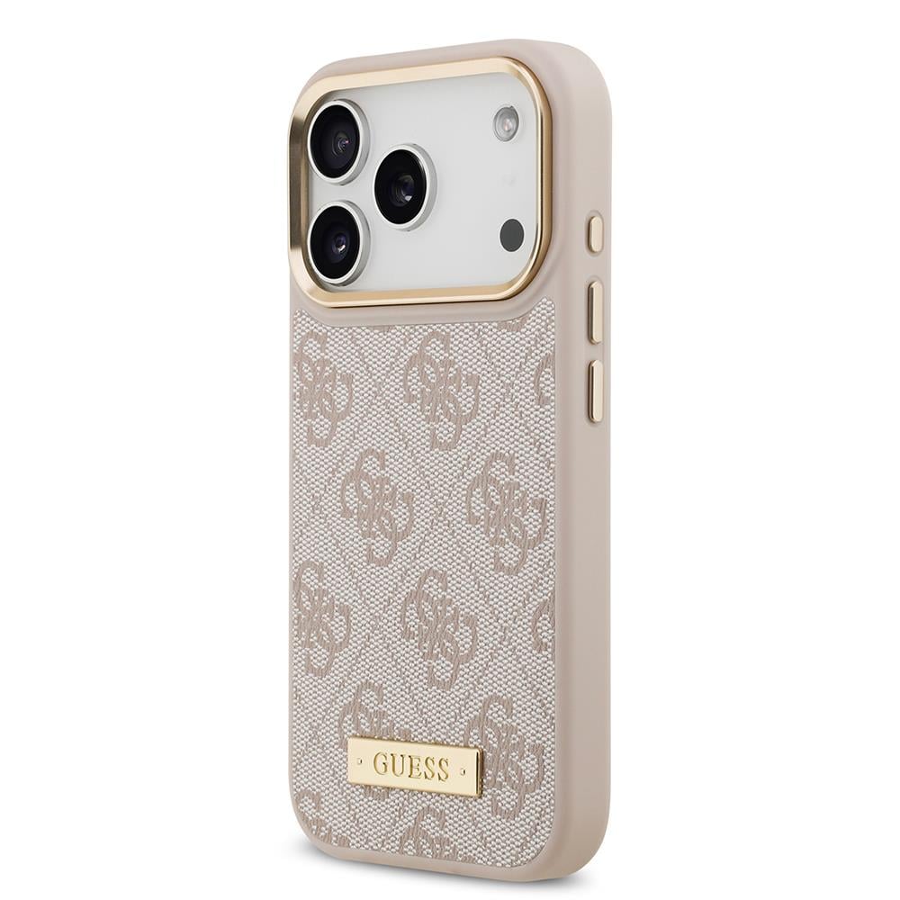 Apple iPhone 17 Pro Kılıf Guess Orjinal Lisanslı M-safe Şarj Özellikli 4G Desenli PU Metal Plaka Klasik Logolu Kapak
