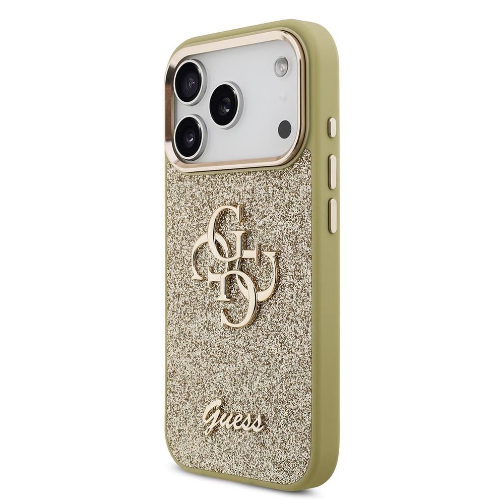Apple iPhone 17 Pro Kılıf Guess Orjinal Lisanslı 4G Büyük Metal Kamera Çerçeveli ve Logolu Glitter Kapak