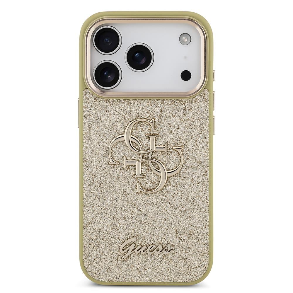Apple iPhone 17 Pro Kılıf Guess Orjinal Lisanslı 4G Büyük Metal Kamera Çerçeveli ve Logolu Glitter Kapak