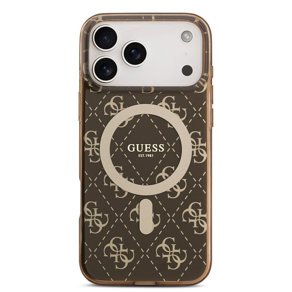Apple iPhone 17 Pro Kılıf Guess Orjinal Lisanslı M-safe Şarj Özellikli IML Baskılı Klasik Logolu 4G Desenli Kapak