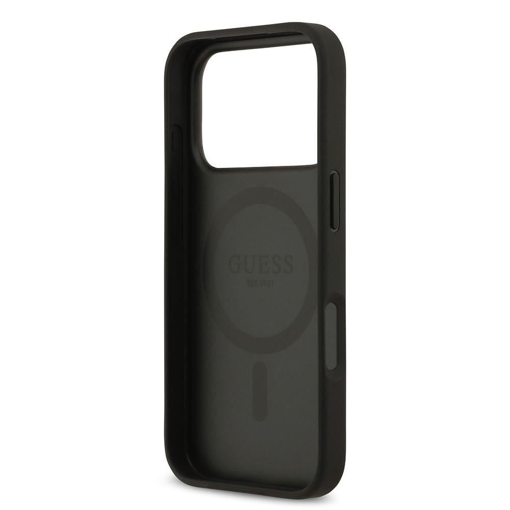 Apple iPhone 17 Pro Kılıf Guess Orjinal Lisanslı M-safe Şarj Özellikli Taneli Çiçek Tasarımlı Metal Yazı Logolu Kapak