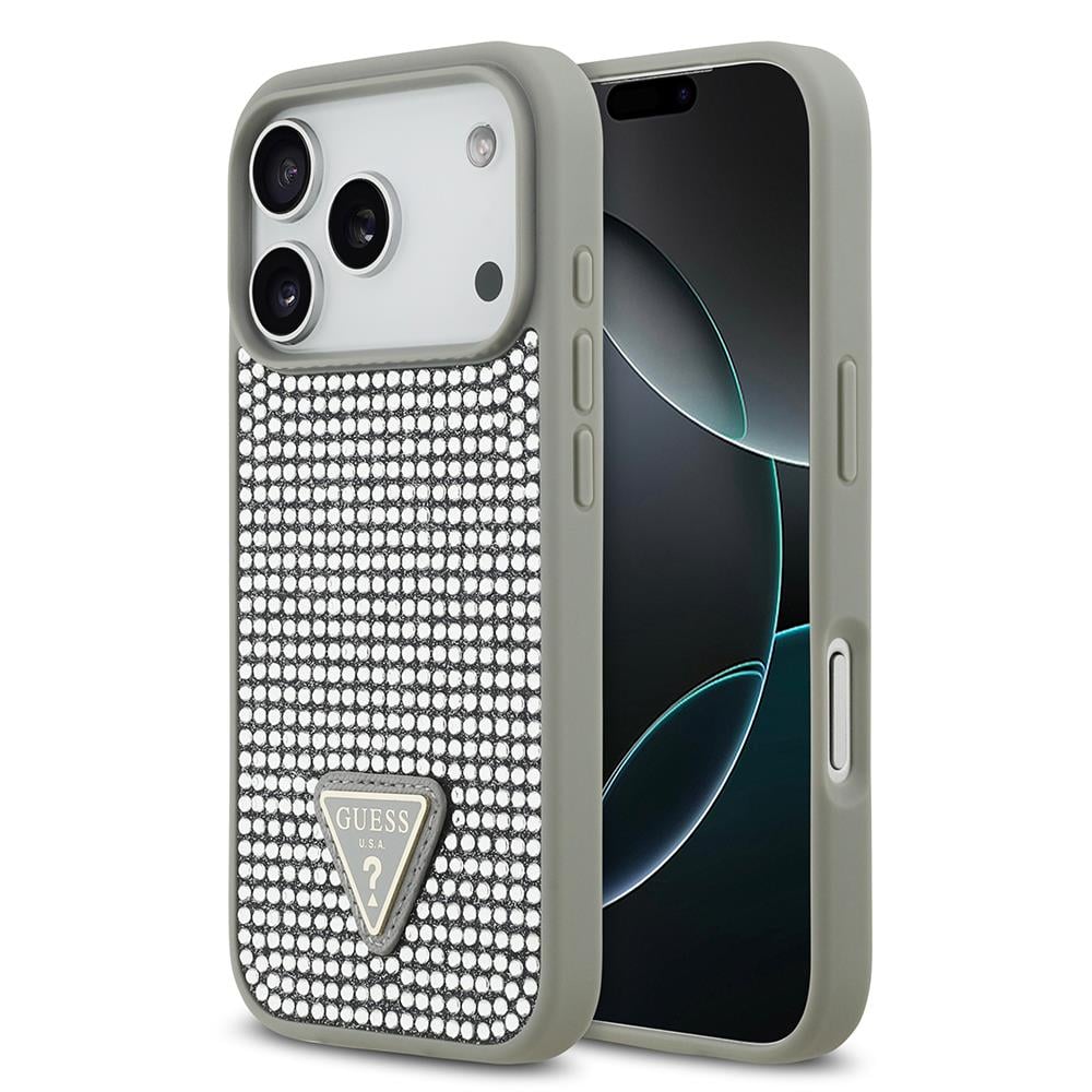Apple iPhone 17 Pro Kılıf Guess Orjinal Lisanslı Taşlı Arka Yüzey Üçgen Logolu Kapak