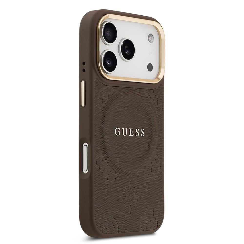 Apple iPhone 17 Pro Kılıf Guess Orjinal Lisanslı M-safe Şarj Özellikli Sıcak Baskılı Yazı Logolu PU Deri Peony Kapak