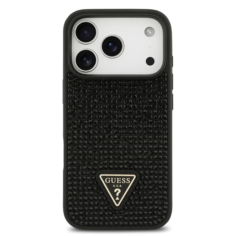 Apple iPhone 17 Pro Kılıf Guess Orjinal Lisanslı Taşlı Arka Yüzey Üçgen Logolu Kapak