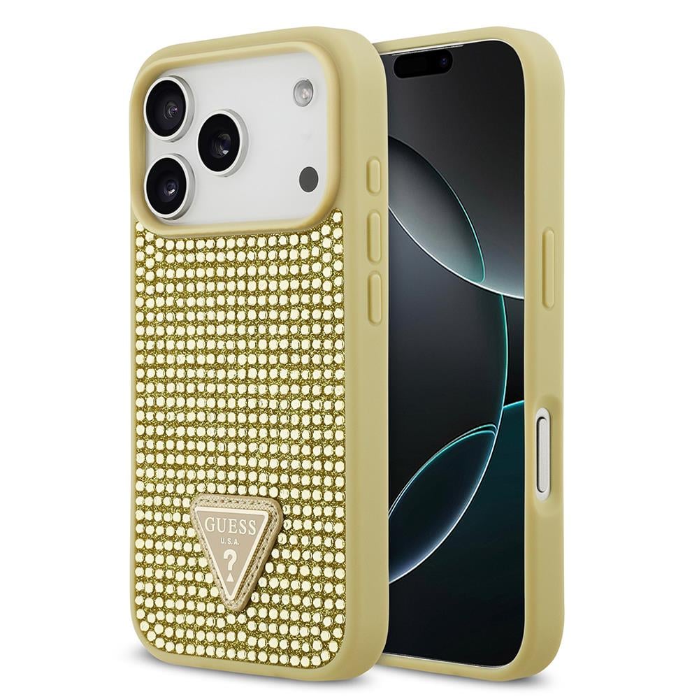 Apple iPhone 17 Pro Kılıf Guess Orjinal Lisanslı Taşlı Arka Yüzey Üçgen Logolu Kapak
